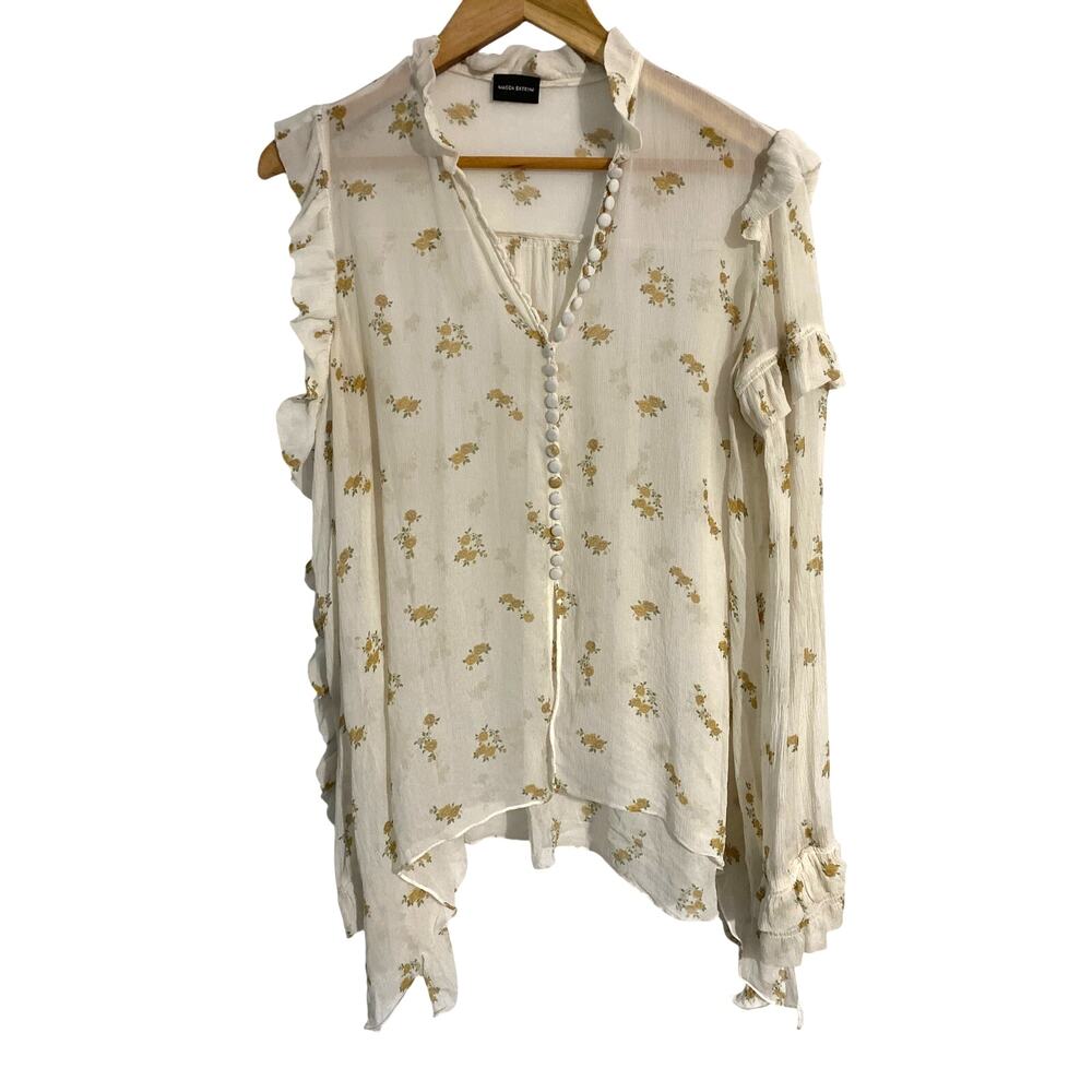 Magda Butrym blouse womens size L cream floral silk off shoulder ruffle romantic